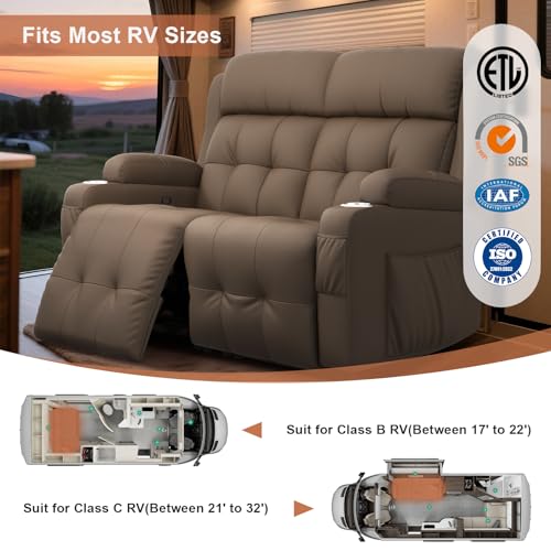 Image of Loveseat Recliner Sofa, Home Theater Seating with Massage, Reclining Loveseats with Console, Wall Hugger RV Couch Movie Theater Chairs, RV Furniture Sofas with USB, Cup Holders, Drawer for Gaming Room