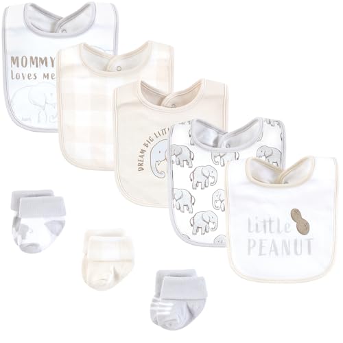 Image of Hudson Baby Unisex Baby Cotton Bib and Sock Set, Little Peanut, One Size