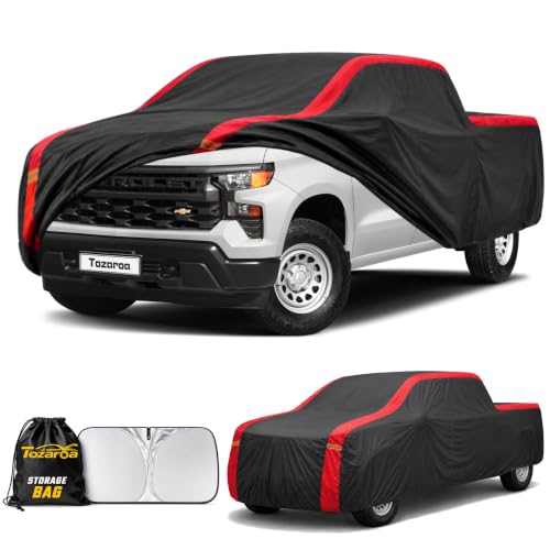 Truck Car Cover Custom Fit Silverado 1500 Crew Cab Short Bed(5.7'-5.8') 1998-2026, 100% Waterproof All-Weather Car Covers, Outdoor Full Exterior Cover with Winter, Sun, Rain and UV Protection