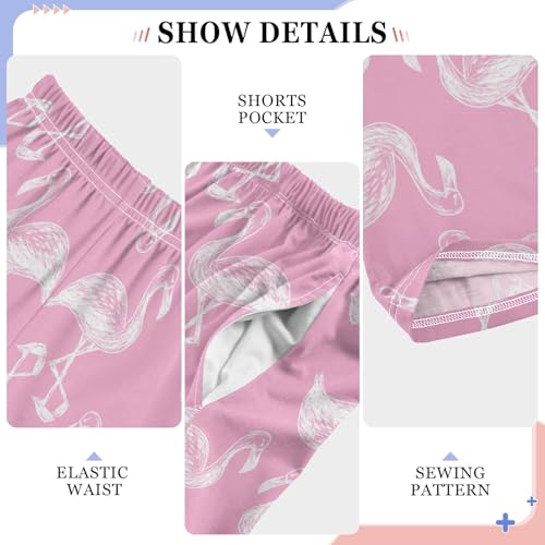 ZZXXB Pink Flamingo Print Boys Long Pants Soft Trousers Elastic Waist Kids Lounge Bottoms with Pockets S-XL4