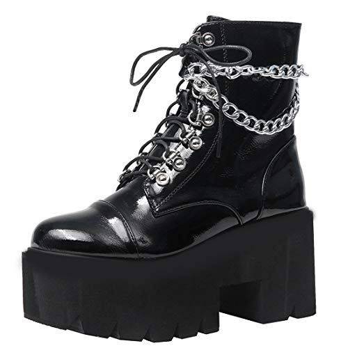 AIMODOR Womens Chain Goth Platform Combat Ankle Boots Chunky High Heel Booties2