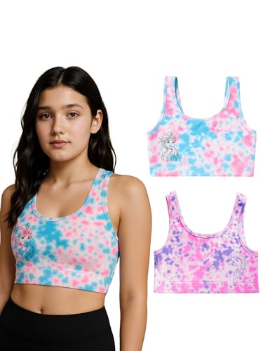 Image of BODYCARE Girls Crop Top with Cotton Spandex Sports | Double Layered & Non Wired |Full Coverage, Seamless, Racerback | Pack of 2 (Color & Print May Vary)
