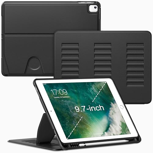 VIKESI Case for iPad 6th / 5th Generation (2018/2017 Released) 9.7-inch and for iPad Air 2/1 Multiple Angles Magnetic Stand Cover Shockproof Soft Back Pencil Holder and Auto Sleep/Wake Black