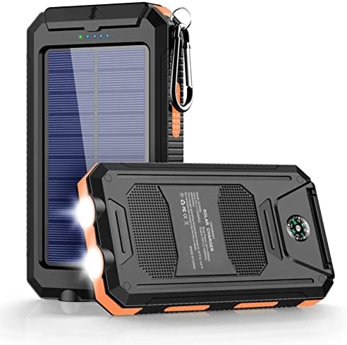 Annero Solar Power Bank, Solar Charger 20000mAh Portable Solar Phone Charger Waterproof External Battery Pack with Dual USB Ports & LED Flashlights