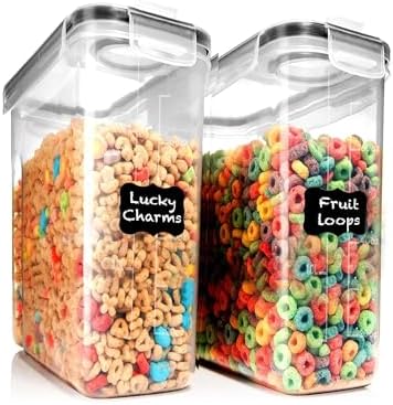 Shazo 2 Pack (2.5L / 84 Oz) Small Airtight Cereal Containers Storage for Food Storage, Perfect Space Saving BPA-Free Plastic Container, Pantry Organization and Canister for Rice, Pasta, Sugar & Flour
