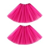 2 Stück Tütü Damen, Pinker Rock, Rosa Tütü, Ballett Tüllrock, 40 cm Länge, Evening Dresses Occasion,Ideal Für Halloween, Karneval Und Cosplay(Rosenrot)