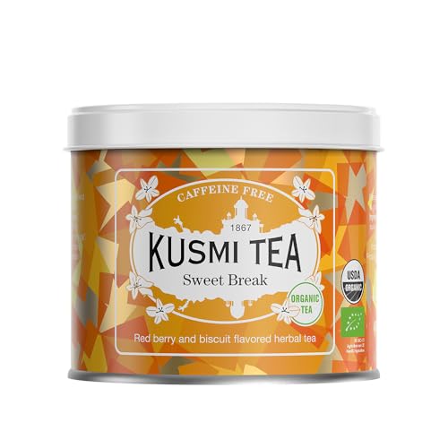 Kusmi Tea - Sweet Break - Té Orgánico - Mezcla de Hibisco, Plantas, Frutos Rojos y Notas de Galleta - Infusión de Hibisco - Tisana Orgánica sin Teína - Lata de Té de 100g para aprox. 50 tazas