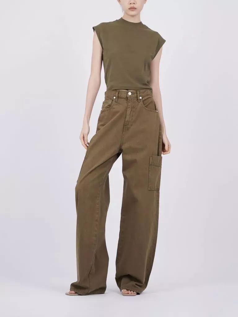 FRAME High Waist Baggy Pocket Wide Leg Jeans in Washed Surplus Size 28 Green