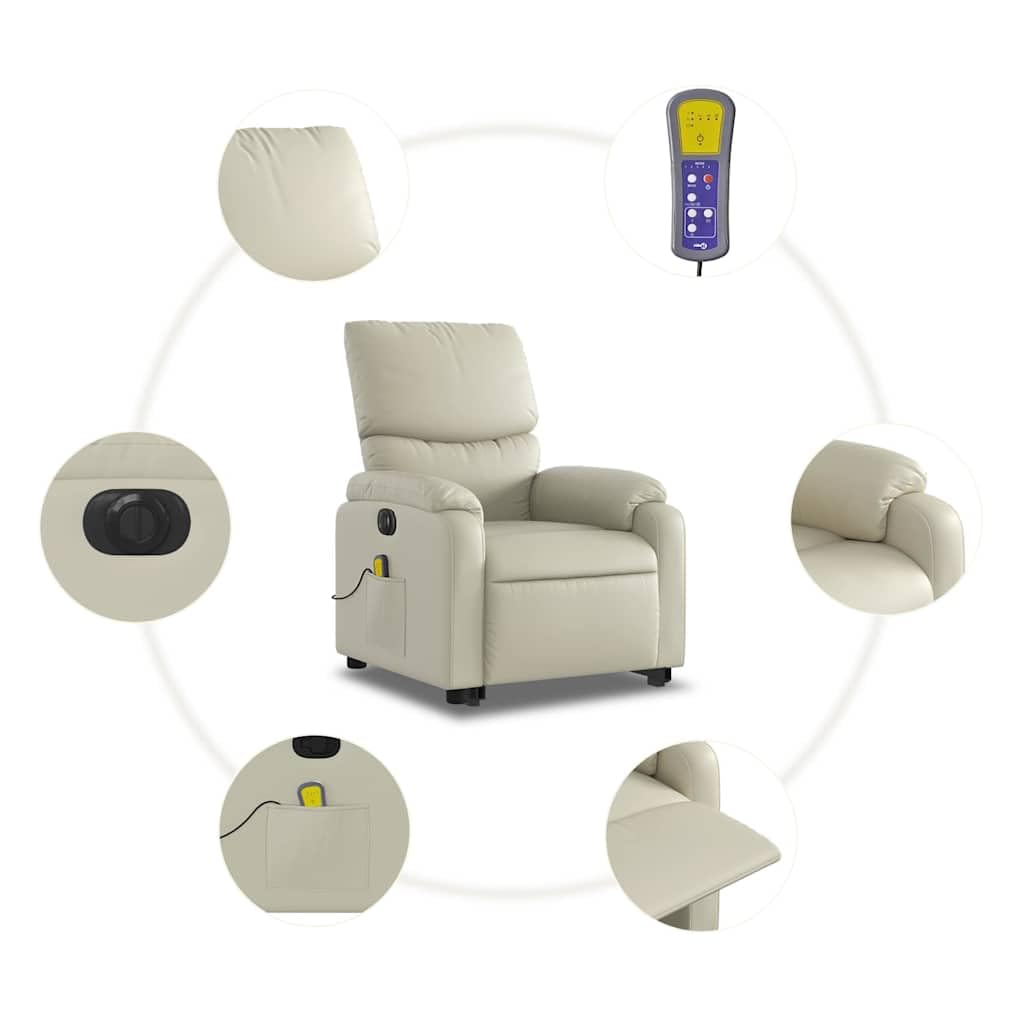 Sillón elevador eléctrico reclinable con masaje por vibración, 6 puntos de masaje, función de elevación e inclinación de 135°, estructura de madera y metal, bolsillo lateral
