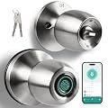 UMIK UMIKSMART Fingerprint Smart Door Knob, Biometric Keyless Entry Door Lock with App Control & Backup Keys, Thumbprint Round Door Lock, Suitable for Home, Bedroom, Office, and Apartment Sliver