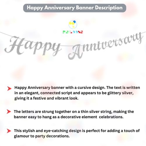 Image of Flyloons 4th Happy Anniversary Banner Silver Decorations Kit for Men Women Wedding Anniversary Banner Items without Balloons