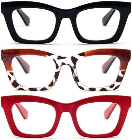 REAVEE Oprah Style Reading Glasses for Women, Blue Light Blocking Cute Oversized Square Computer Readers Spring Hinge