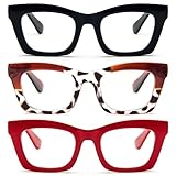 REAVEE 3 Pack Oprah Style Reading Glasses for Women Blue Light Blocking, Oversized Cute Square Fashion Computer Readers with Spring Hinge 2.0