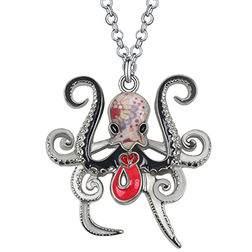 LONYOO Esmalte Lindo Pulpo collar de cadena de aleación de zinc para mujer y niñas