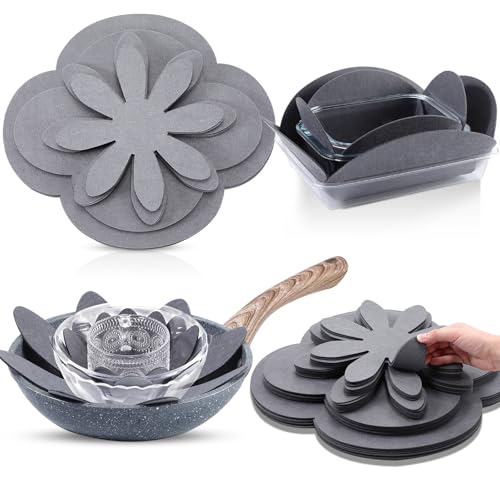 Queekay 36 Pcs Felt Pot Pan Protectors Dish Dividers Separators Bakeware Cookware Scratch Protectors Different Sizes, Thicker Pan Pads for Stacking Cookware Organizing Protecting (Gray)
