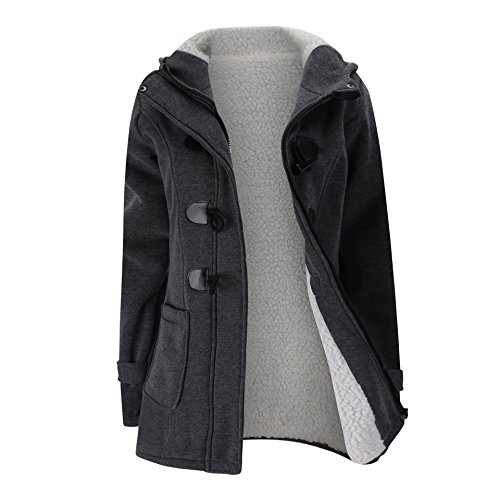 Annystore Womens Winter Wool Blended Hooded Jacket Duffle Toggle Pea Coat Outerwear With Pockets Deep Grey Xl #TOP1
