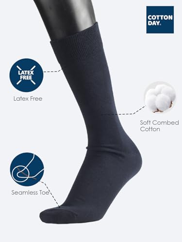 COTTON DAY Men's Premium Soft Combed Cotton Trouser Dress Socks Seamless Toe Black Navy Blue Striped2