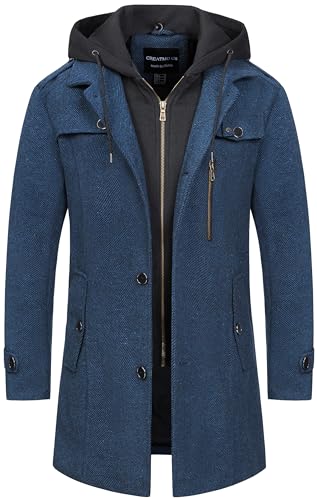 CREATMO Men's Classic Wool Blend Pea Coat