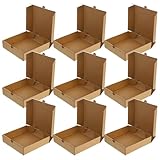 SHINEOFI 10 Cajas de Pizza Pequeñas de Papel Kraft Corrugado Cajas de Cartón para Llevar Pizza de 16X16X4 CM Contenedores Resistentes para Restaurante y Comida para Llevar