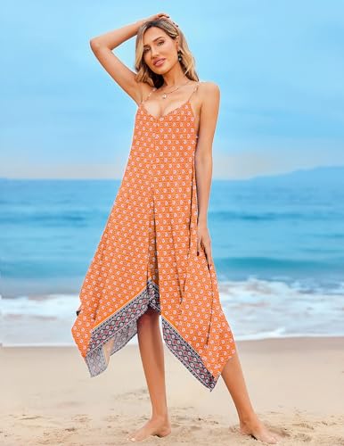 Image of Chigant Women's 2026 Summer Dress Casual Boho Sundress Spaghetti Strap Swimwear Cover Up Beach Flowy Midi Vacation Dresses