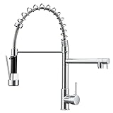 Sistaby Dual Spout Kitchen Taps with Pull Out Spray Chrome High Arc Double Spouts Kitchen Sink Mixer Tap 1 Hole Single Lever Commercial Spring Faucet Stainless Steel 360° Swivel Spout