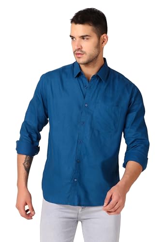Image of Patrinus Pure Linen Mandarin Collar Full Sleeve Shirt