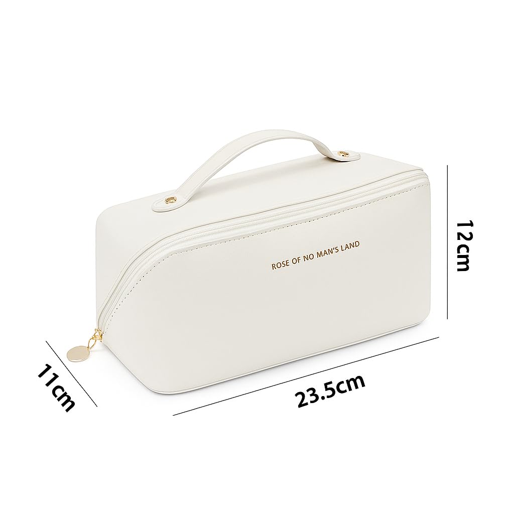 Coslifestore PU Leather Large Makeup Bag for Women (Beige) 3
