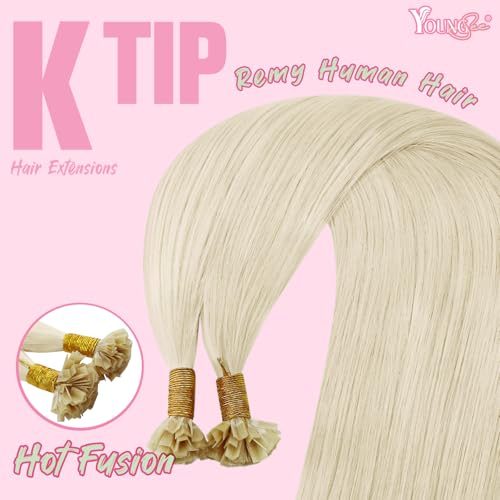 Image of YoungSee Blonde K Tips Hair Extensions Real Human Hair Platinum Blonde 20 in 1G /S 50G Keratin Bond