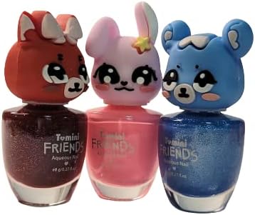 TOMINI Frieds water based nailpolish - rabbit-peach,hamster-twinkle blue,Foxtwinkle- red