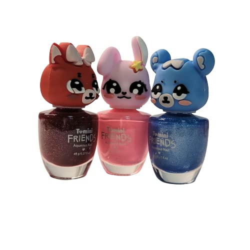 TOMINI Frieds water based nailpolish - rabbit-peach,hamster-twinkle blue,Foxtwinkle- red