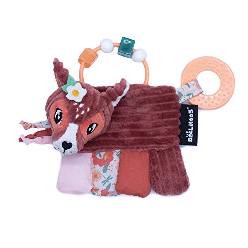 LES DEGLINGOS - Hochet d'Activités Melimelos la biche - Terracotta - Jouet d'éveil pour bébé avec anneau de dentition - Idée cadeau - Dès la naissance -17cm
