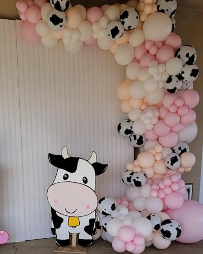 Image of Pink Cow Balloons Arch Kit - Pastel Pink Cow Latex Balloon Different size Balloon Garland Kit for Cowgirl Baby Shower Birthday Farm Western Cow Print Animal Theme Party Decorations Supplies