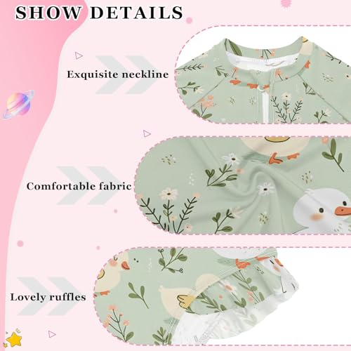 Cartoon Duck on Light Green Background Girls Long Sleeve Swimsuit Rash Guard One Piece Bathing Suits Zipper 3-12T4