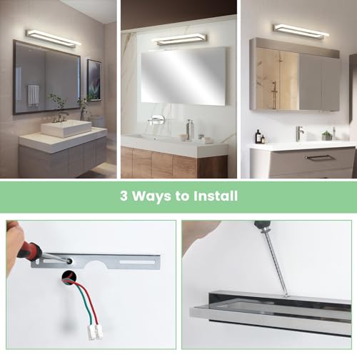 Toolight LED Spiegellampe Bad 42cm, LED Wandleuchte Bad Modern 9W 800LM Acryl Wasserdicht IP44, Natürliches Licht 4500K, Edelstahl Spiegelleuchte Wand Lampe Badezimmer, Chrom