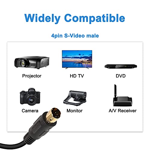 XMSJSIY S-Video Cable,Mini-Din 4 Pin SVideo(SVHS) Male to Male Gold Plated Connector Extension Adapter Cable for TV/HDTV/DVD/VCR/Camcorder (1M) - Image 2