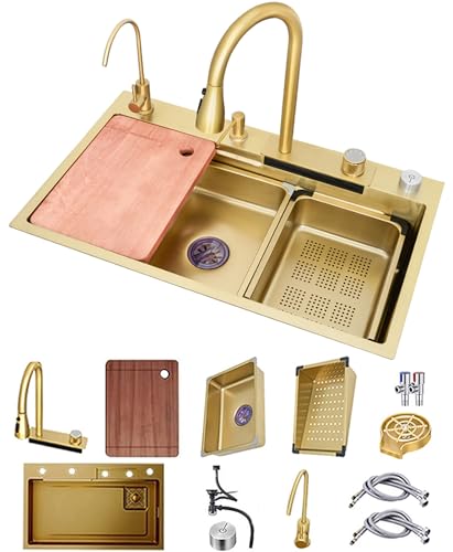 Évier de bar en acier inoxydable doré 75x45 cm avec robinet complet - 2