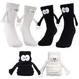 kodinsiivous 2 Paar Magnetische Socken mit Händen,Warme Kuschelsocken Furry Hand in Hand Magnetischen Socken 38-42 Lustige Geschenke für Paare Partner Freund