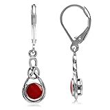 Silvershake Created Red Coral 925 Sterling Silver Celtic Knot Leverback Dangle Earrings