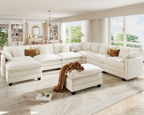 Image of Hanherry Modular Sectional Sofa,Cloud Couch for Living Room,Modern Deep Seat Sofa Chenille Fabric Comfy Couches with Throw Pillows & Movable Ottoman for Apartment