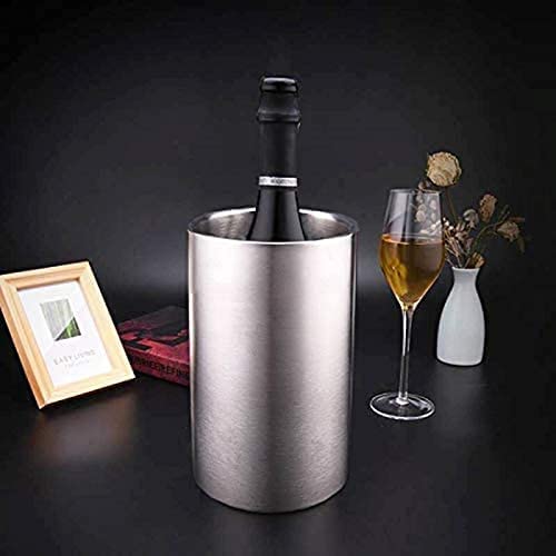 Habiba Cubeta de Hielo Cubitera de Acero Inoxidable, cubetas de Hielo de Doble Pared para Enfriador de Botellas de Vino Blanco, Cerveza aislada, Mantiene el Hielo congelado por más Tiempo Durable