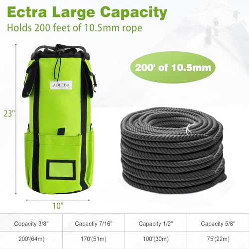 AOLEBA Arborist Rope Storage Bag Tree Climbing Rock Rope Bucket Backpack Rope Storage Bag Large Capacity 1680D Thicken Nylon Material with Hand Straps, Side Pockets - Neon Green