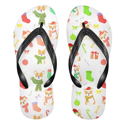 Burbuja Dogs in Christmas Hats Flip Flops for Women Men, Soft Thong Sandals Rubber Slippers for Pool Beach Essentials