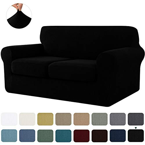 CHUN YI Jacquard Housse de canapé Extensible avec Housse de Coussin de Siège séparée, Spandex Extensible Protecteur de Meuble(2 Places, Noir)