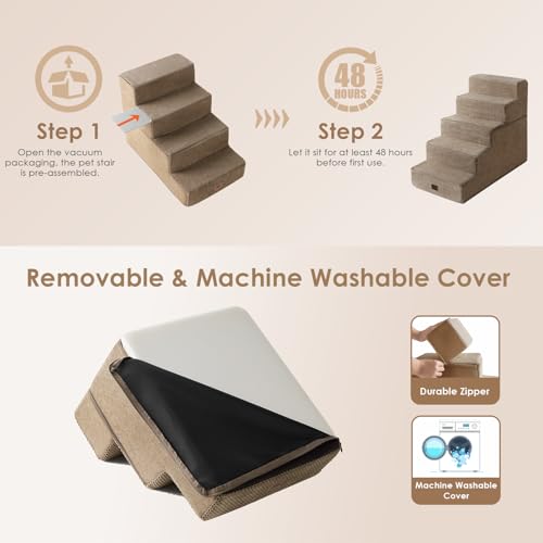 Image of EHEYCIGA Dog Stairs for High Bed 22.5 inch H, 5-Step Dog Steps for Bed, Pet Steps for Small Dogs and Cats, Non-Slip Balanced Pet Ramp Indoor, Camel