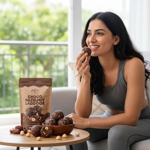 Image of Healthy Treat Premium Hazelnut Chocolate Laddoos | Sugar-Free Energy Balls | High Protein Dry Fruit Laddu | Natural & Gluten-Free | No Added Sugar | Pack of 15