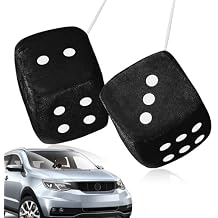 ElevateTech 2Pcs Fuzzy Dice, Vintage Soft Square Car Dice Fluffy Rearview Mirror Hanging Accessories Classic Car Decor with White Dots Suitable Trucks Buses1.56Inches Black