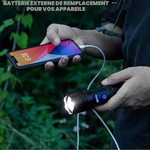 ZEUSFIRE Lampe Torche LED Ultra Puissante, 1000000 Lumens Lampe Lorche LED Rechargeable, Longue Durée, 7 Modes & IPX6 Étanche Lampe Torche Tactique Idéal Pour Camping, Marche, Pêche, L’urgence – vue 5