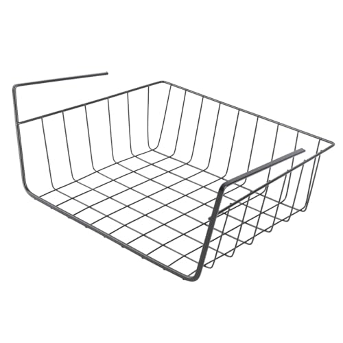 Cesta de alambre para estante inferior, cestas de almacenamiento retráctiles, organizador de metal para debajo del armario, cesta de almacenamiento para estante inferior de cocina (L Black)