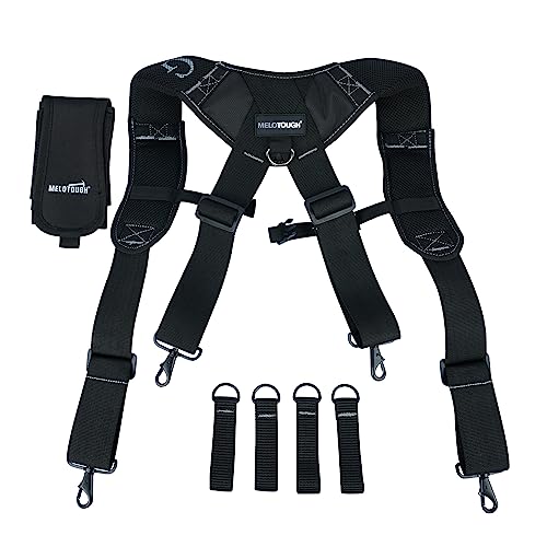 Image of MELOTOUGH Work Belt Suspender Tool Belt Suspenders Bag Suspenders for Men Heavy Duty with Gel Shoulder Pad Detachable Phone Holder for Construction /Electrician /Contractor /Carpenter