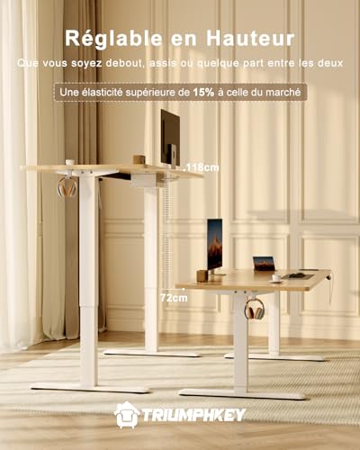 Bureau assis-debout 160x80 USB mémoire 3 positions TRIUMPHKEY